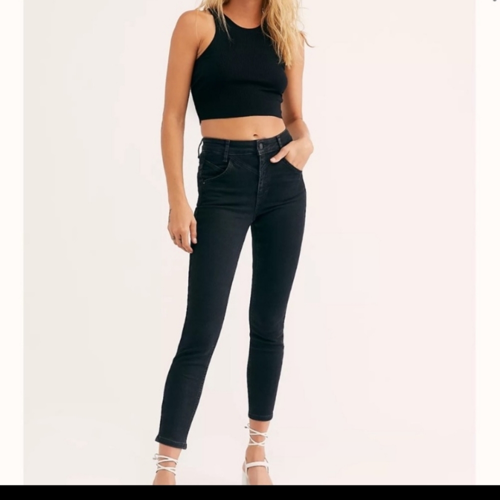 Free People Jeans Riley Seamed Skinny Blk Size 27